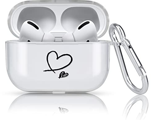 Newseego Kompatibel mit Airpods Pro Hülle, Stylisches Niedliches Liebes-Herz-Design, Transparente, Weiche TPU-Hülle mit Silbernem Karabiner, Stoßfeste Kopfhörer-Schutzhülle für Männer und Frauen