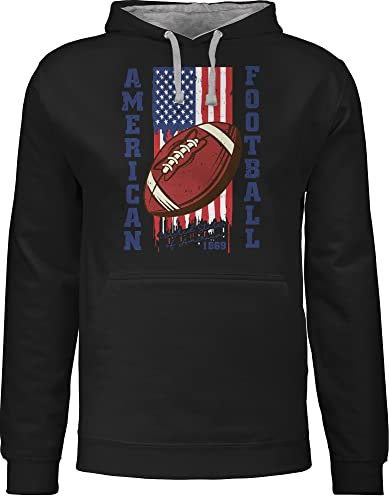 Shirtracer Pullover Herren Frauen Hoodie Kontrast zweifarbig - Deko Superbowl Party - American Football Flagge - blau - 5XL - Schwarz/Grau meliert - footballfans Geschenke für Fans