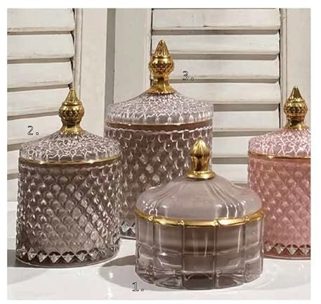 Luxuriöse Badaccessoires Kristall, Taupe mit Goldrand Aufbewahrung (Dose 3: H 18cm - D 10,5cm)