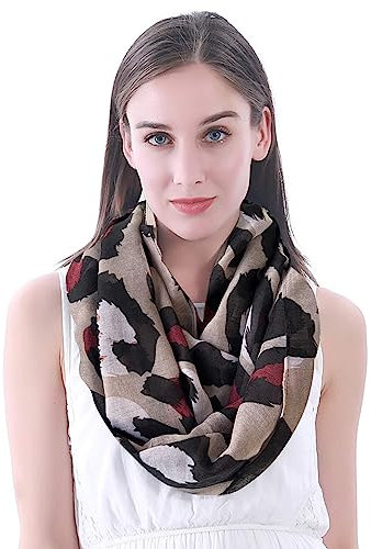 Damen-Schlauchschal mit Leopardenmuster, leicht, Khaki, Schwarz, Weiß, Rot, Einheitsgröße