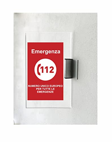 CARTELLO IN PLEXIGLASS A BANDIERA SEGNALETICO - 112 numero unico europeo - Con Supporto in alluminio & Stampa U.V. (30X42 CM)
