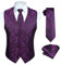 HISDERN Gilet violet hommes Paisley gilets Jacquard cravate poche carre mouchoir fete de mariage affaires Fit gilet costume ensemble L
