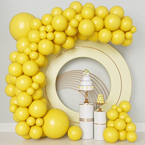 140pcs Yellow Matte Latex Balloons in 5/10/12/18 Inch Sizes for Baby Shower, Lemon Party, Garden Decorations