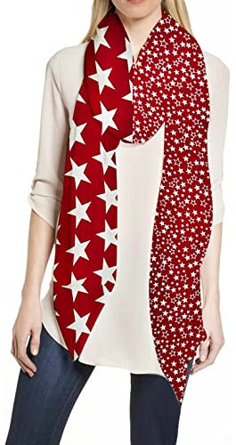 Lina & Lily Damen Schal Tuch mit Sterne Sternmuster (Dunkelrot)
