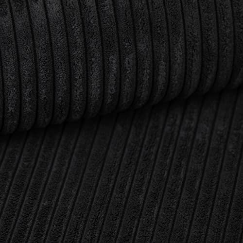 Heko Panels Murano Polsterstoff Cord-Optik Meterware Stoff zum Nähen Möbelstoff Abriebfestigkeit 35000 Zyklen 100 x 142 cm Schwarz