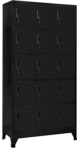 Keketa Schließfachschrank mit 15 Fächern Metallschrank Spind Umkleideschrank Lagerschrank Metallspind Kleiderschrank Mehrzweckschrank für Büro Wohnzimmer Schwarz 90x40x180 cm Stahl