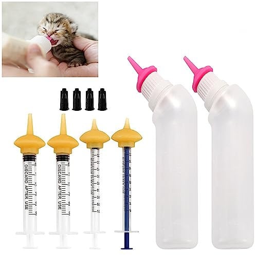 Gufastoe Pet Feeding Silicone Nipple with Bottle and Syringes for Puppy Dog Cat or Other Pets