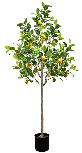 Gresorth Citronnier artificiel de 1,5 m avec fruits pour la maison, la table, le bureau, le jardin, l'intérieur et l'extérieur, pot en plastique feuilles réalistes