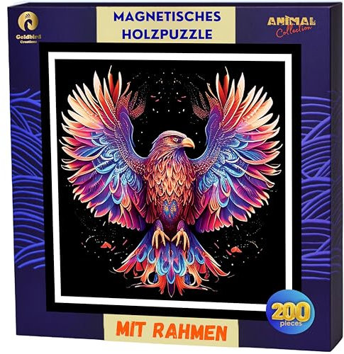 Holzpuzzle Mit Rahmen Für Erwachsene - Magnetische Holz Puzzle Tiere 200 Teile - Wooden Puzzle - Puzzle Holz Erwachsen Schwer - Wanddeko Wohnzimmer - Geburtstags Weihnachten Geschenke - Adler (Eagle)