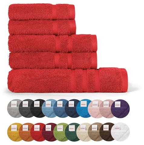 Bassetti Morbido Asciugamano Asciugamani 480 gr 100% Cotone Set da 5 pz (2 da 58x105 cm + 2 da 38x55 cm + 1 da 70X140 cm) - Collezione MONIQUE - MARANELLO R6