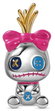 BEEUVIP Damen Stitch Bow Doll Charm Anhänger für Armband 925 Sterling Silber Geburtsstein Charms Beads passend für Armband