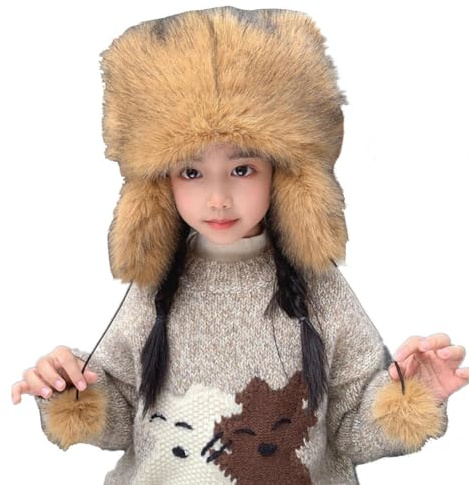 AYIDBE Kunstpelzmütze für Eltern und Kinder, niedlicher Waschbär, mit Schwanz, Wintermütze mit Ohrenklappen, winddicht, für Frauen und Mädchen, Kinderhut, One size