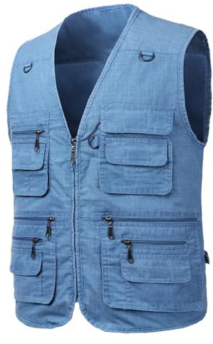 Yukirtiq Herren Anglerweste Outdoor Weste mit Vielen Taschen Schnelltrocknend Sommerweste Funktionsweste Jagdweste Safari Fotografie Hundesport Weste, Blau, XL
