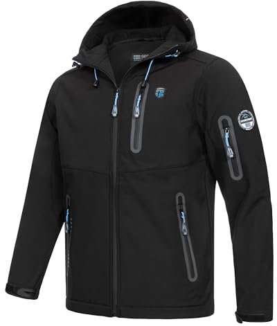 Geographical Norway Herbst Frühlings Jacke Softshell Jacke Windbreaker Übergangs Regen, Farbe:Schwarz, Größe:S