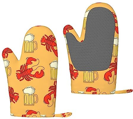 LAMAME Thermohandschuhe aus Silikon mit Bier- und Krebsmuster, hitzebeständig