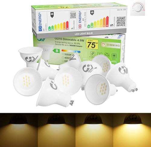 GY GU10 Led Dimmbar Warmweiss Lampe, 4.9W 780 Lumen 3000K Warmweiß Glühbirnen,75W Halogenlampe ersetzt,Abstrahlwinkel 120° Leuchtmittel,GU10 Dimmbar, Energiesparlampe,10 Stück