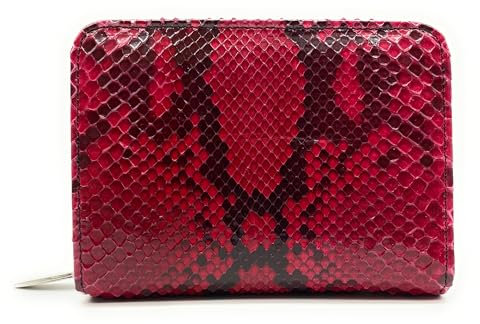 PASSIONE Portafoglio piccolo - Donna - Compatto - Wallet Clutch - Vera pelle - Vero Pitone - Vero Made in Italy (Fucsia)
