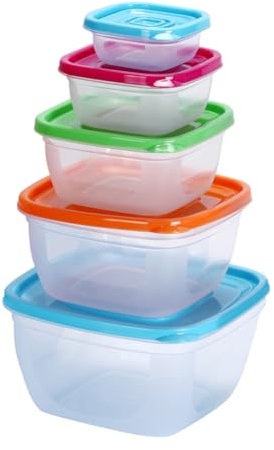 VIKY 5 Stück Frischhaltedosen mit Deckel, BPA-Frei Kunststoff Snack-Boxen, Meal Prep Boxen, Vorratsdosen mit Deckel Küche, Frischhaltedosen Stapelbar, für Mikrowellen Gefrierfachgeeignet, Quadrat