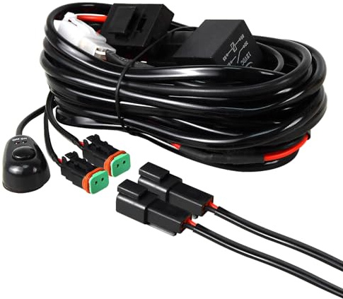 RIGIDON DC 12V/40A 18AWG Kabelbaum Zusatzscheinwerfer Kabelsatz Relais | Wasserdicht Kabelbaum mit DT-Stecker für Scheinwerfer Arbeitsscheinwerfer für Auto Offroad SUV KFZ (Model E für 2 lampe)