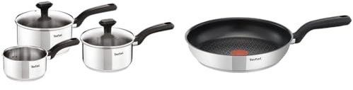Tefal 3 Piece Comfort Max, Stainless Steel Saucepan Set, Silver & Comfort Max, Induction Frying Pan, Stainless Steel, Non Stick, 30 cm