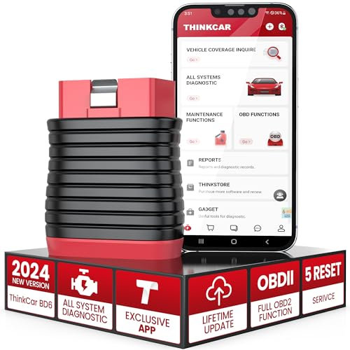 THINKCAR BD6 OBD2 Scanner Bluetooth, Full System Diagnostic Check Engine Light Code Reader with 5 Maintenance Reset, Pro OBD2 Code Reader Scan Tool for iOS & Android, Auto Scanner for Car Since 1996