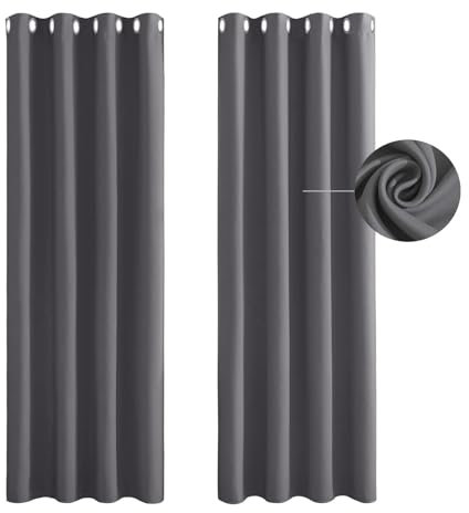 Gardinen mit Kräuselband Blickdicht 250 x 200 cm Thermo Vorhang Kälteschutz Blackout Verdunkelung Fenstervorhang 2Er Set für Schiene Blackout Curtains, Dunkelgrau