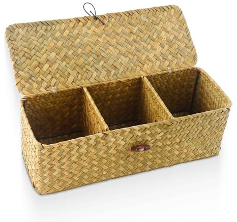 AIVORO Panier Rangement Osier: Panier en Osier avec Couvercle - Boite De Rangement avec Couvercle, Panier Osier Rectangulaire pour Organiser des Jouets de Collation en Papier Toilette