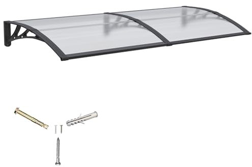 Marquesina para Puerta Exterior 150x100 CM, Tejadillo de Protección contra Lluvia y Rayos UV, Cubierta de Policarbonato para Puertas, Ventanas, Porches, Patios y Terrazas