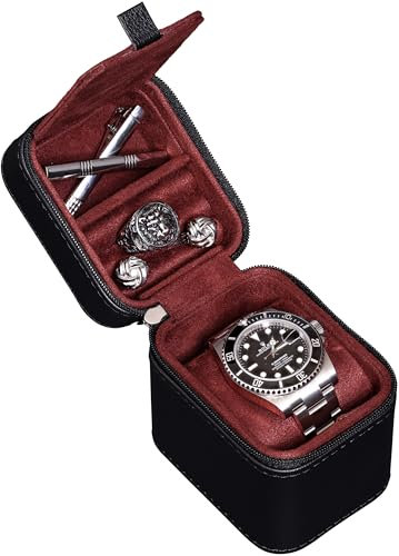 ROTHWELL Custodia da viaggio per orologio singolo con coperchio per accessori (nero/rosso)