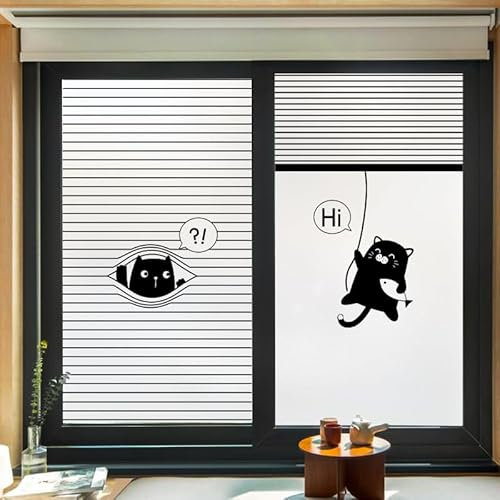 Fensterfolie Schwarze Gestreifte Katze Milchglasfolie ohne Klebstoff Fensterfolie Blickdicht Folie Fenster Sichtschutz Anti UV Klebefolie Fenster Büro Sichtschutzfolie Fenster 2Pcs (30x90 cm)