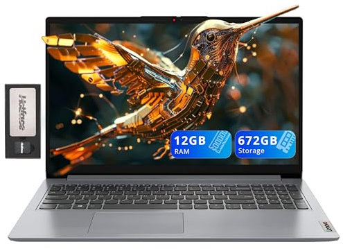 Lenovo Ideapad 1 - Computer portatile HD antiriflesso da 15,6, Intel Celeron N4500, 12 GB di RAM, 672 GB di memoria (SSD da 512 GB + set docking station da 160 GB), scheda grafica Intel UHD, Num Pad,