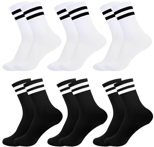 Zhenghebuy Calzini Sportivi a Righe,6 Paia Calzini a Righe per Atletica,Calzini Unisex Traspiranti,Morbidi Casual Calze per Yoga,Palestra,Corsa(Nero,Bianco)