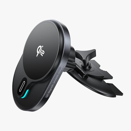 for Qi2 15W Wireless MagSafe CD Car Mount Charger,CD Player Phone Mounts, CD Slot Phone Mount Holder for iPhone 16/15/14/13/12, Galaxy S25,Fast Charging for Magnetic iPhone Car Accessories