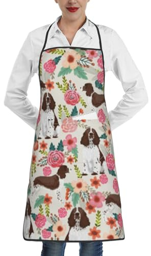 Tcoay English Springer Spaniel, Adjustable Cooking Apron With Pockets,Kitchen Aprons Waterproof Chef Apron Adjustable Bib Aprons