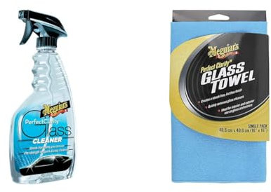 Meguiar's Clarity Glass Cleaner, 473ml - Anti-mist Formula for Durable Clear Sight - Includes suitable Clarity Glass Towel, 40.6 cm x 40.6 cm