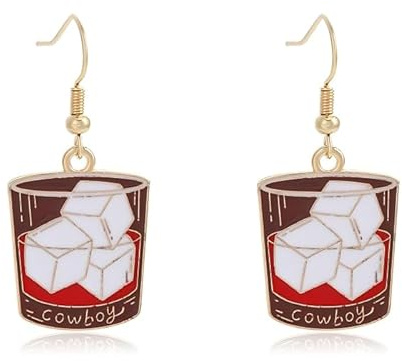 Lustige Emaille Western Ohrringe Braunes Cocktailglas Anhänger Eiswürfel Charme Party Schmuck Geschenke (Weiß)