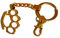 Gold Tone Steel Knuckle Duster Keychain with Chain, 45mm x 28mm, Velvet Gift Bag Included