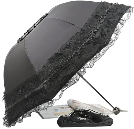 QDLTGBD Regenschirm Vintage Spitze Parasol Faltbare Gotische Lolita Regen Anti -Schutz Sonnencreme Dome-schwarz