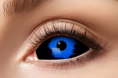 Zoelibat Eyecatcher - Blue Demon - Blau-Schwarze Sclera Kontaktlinsen 22mm – 6-Monatslinsen mit Aufbewahrungsbehälter – Effektvolle Halloween & Cosplay Linsen - Ohne Sehstärke