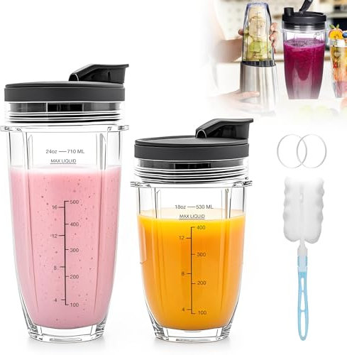 CJBIN Lot de 2 verres de rechange pour ninja, gobelet de rechange avec 2 joints pour robot de cuisine Ninja SS100, SS101, SS300, 18 oz et 24 oz