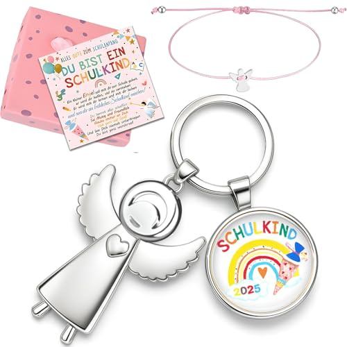 Snyvpra 4 Stück Einschulung Mädchen Geschenk, Schutzengel Schlüsselanhänger, Einschulung Geschenk, Zuckertüte Mädchen, Glücksbringer Schulanfang, Schulkind 2025 mädchen, Schuleinführung Geschenke