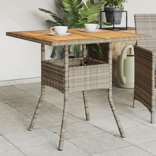 Youuihom Gartentisch mit Akazienholz-Platte Grau 80x80x75 cm PE Rattan Outdoor Tisch Robust & Wetterfest für Terrasse Balkon und Garten