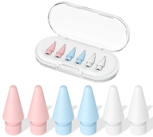 Punte di ricambio colorate per Apple Pencil Pro/2a generazione/1a generazione/USB C, confezione da 6 punte resistenti all'usura, per controllo sensibile e preciso, con custodia, set di punte per