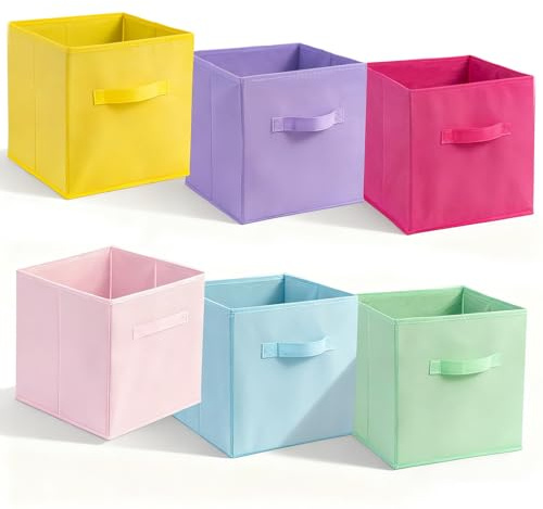YTSMFL Aufbewahrungsbox, 6 Stück Aufbewahrungsbox Stoff 27 x 27 x 28 cm Vliesstoff Faltboxen mit Griff 6 Farben Farbe Boxen für Schrank und Lagerung