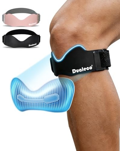 Dualeco Patella Tendon Knee Strap with 3D Cushion, Upgraded V-Shaped Knee Support for Men/Women, Anti-Slip Knee Strap for Running, Gym & Weight Lifting, 1PCS