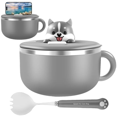 Bols à pâtes – Ensemble de bols de 1200 ml avec cuillère et baguettes | Bols à soupe à pâtes portables, qualité alimentaire, bol à déjeuner isolé en acier inoxydable avec couvercle à fourchette pour