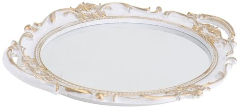 WEKADRIN Plateau Miroir Rétro Blanc Ovale 1 Pièce pour Rangement Maquillage et Bijoux, Accessoire Photo Décoratif Européen, Plaque Miroir Vintage pour Salon et Photographie