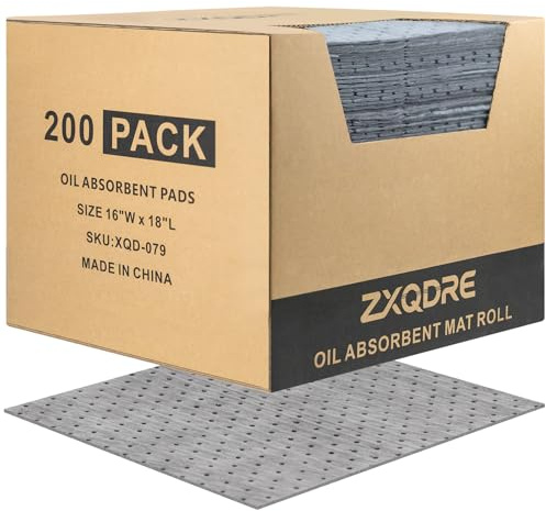 ZXQDRE Oil Absorbent Pads 16 x 18, 5.5 oz Heavy Duty Polypropylene Oil Absorbent Mat Universal Spill Control Absorbers for Oil Coolant Water Chemical, Dimpled Perforated Sheets 200 Pack