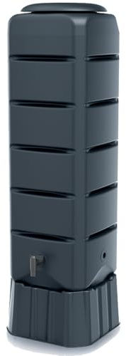 Prosperplast Regentonne Tenso Set 120L anthrazit 39,6 × 39,6 x 130,5 cm inkl. Sockel & Kunststoffhahn – Regentank aus Kunststoff für Balkon & Terrasse, platzsparend, wetterfest