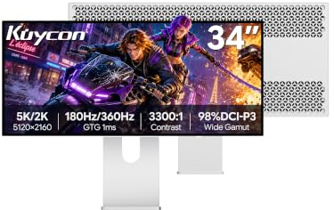 Kuycon W34KB 34'' 5K Monitor, IPS,180Hz,Honeycomb con supporto | 5120*2160,163ppi, 21:9, 3300:1 Contrasto, Funzione carica USB-C 100W, Regolabile in altezza, Montaggio a parete